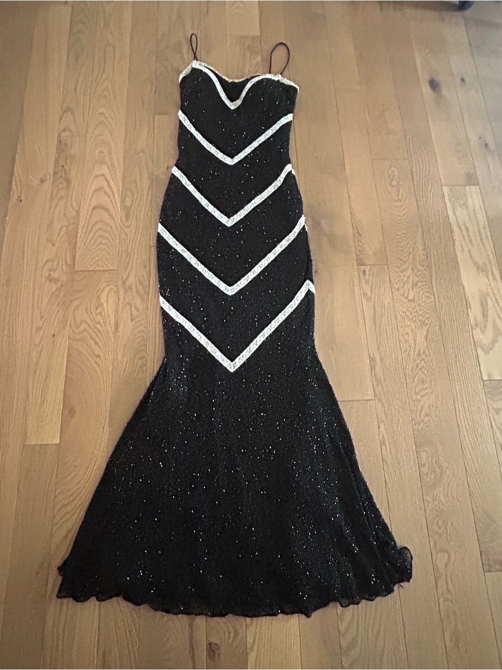 Y2K Vtg CACHE size 0 Beaded 100% silk Chevron Mermaid Gown  Long Dress Formal